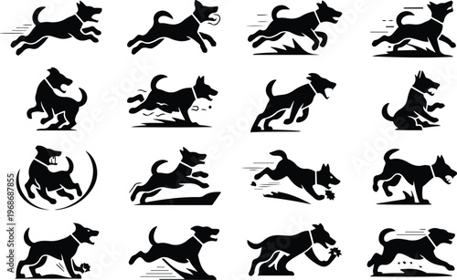 Angry Dog Silhouette Icon Collection Set
