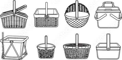 Various types of baskets and containers for storage and organization Vector