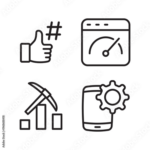Digital Performance Marketing Media Icon Set Line Art