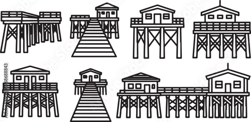 A collection of architectural house illustrations with varying roof designs Vector