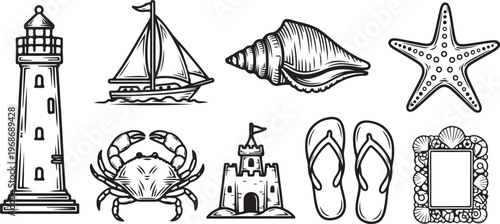 Assorted symbols of architecture, nature, transportation, and ancient artifacts Vector