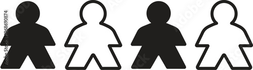 A group of four people icons in black and white standing in a row on a plain background