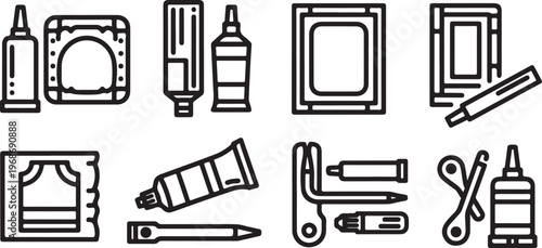 Various types of safes and locking mechanisms illustrated in simple line drawings. Vector