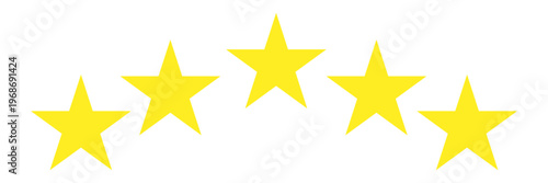 five star customer product review icon. Yellow 5 star rating feedback.