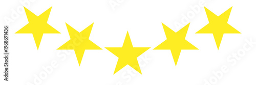 five star customer product review icon. Yellow 5 star rating feedback.