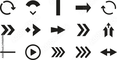 A collection of various black arrows and symbols on a white background
