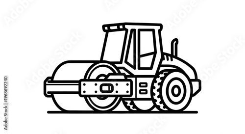Line Art Illustration of a Road Roller Machine.