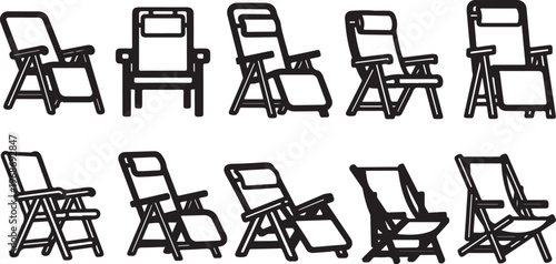 A collection of black wooden dining chairs arranged side by side Vector