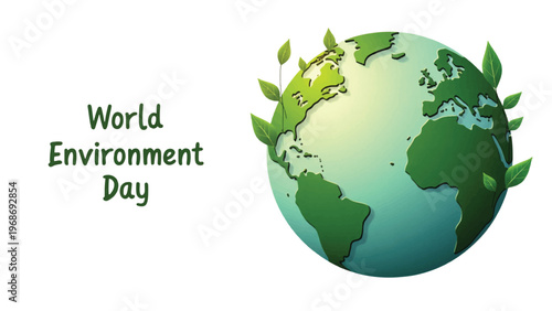 Eco friendly globe icon, World Environment Day logo, green earth illustration, environmental awareness symbol