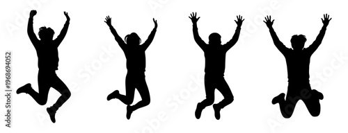 Happy People Jumping in Air Celebration Silhouette Vector Set