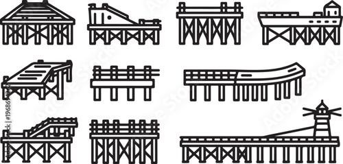 Assorted structural engineering diagrams of bridges and buildings Vector