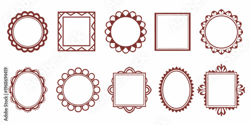 Collection of ornate reddish brown frames in various shapes and designs