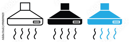 Kitchen Hood and Exhaust Fan Icon Set in Line, Silhouette, and Color Styles for Home Appliance and Interior Design