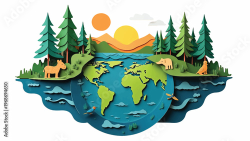 Eco friendly globe, earth illustration, nature icons, environmental symbol, green world
