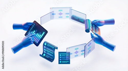 hands interacting with futuristic digital interface, data visualization