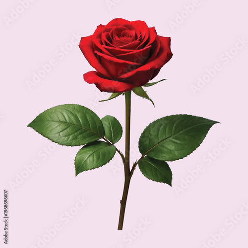 Elegant Red Rose with Green Leaves Floral Design