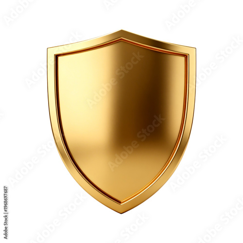 [Transparent Background PNG]Golden Shield 3D Illustration on White Background