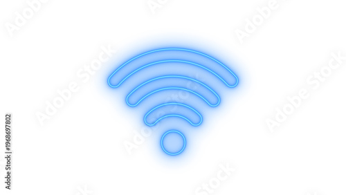 Foto Vibrant blue neon wifi signal icon glowing brightly, representing wireless internet connectivity, modern digital network access, communication technology, isolated on transparent background
