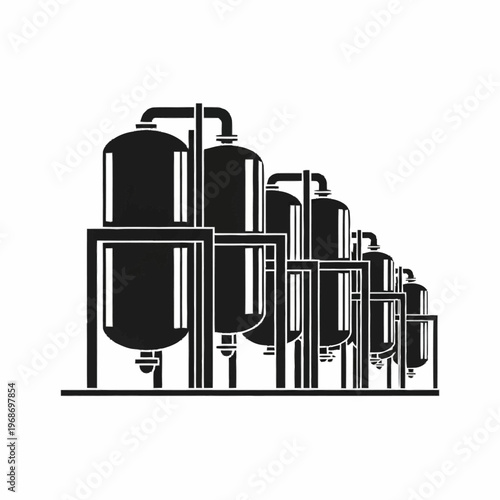 Industrial Storage Tanks Lined Up in a Row.