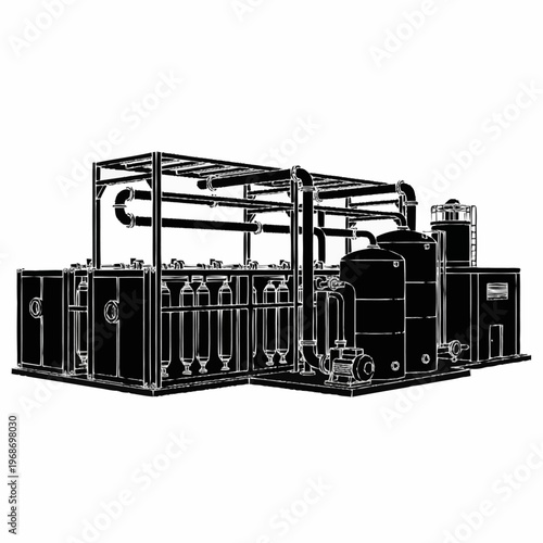 Industrial Water Treatment Plant Equipment Illustration.