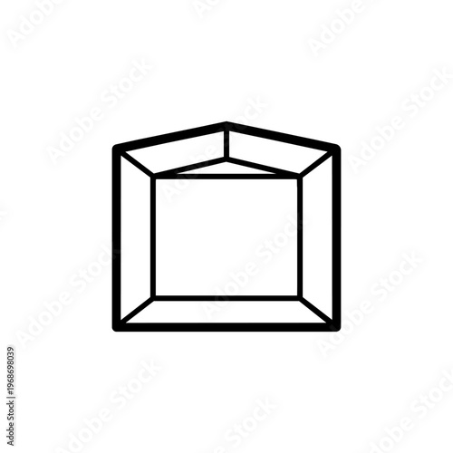 Open Cube Outline Icon, Perspective Box Frame Vector, 3D Stage Portal Graphic Element
