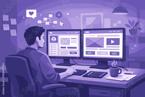 UI UX Design and Web Development Concept with Designer Working on Interface