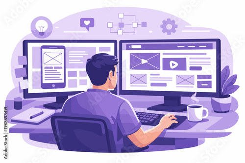 Web Design and UI Development Concept with Designer Working on Interface Layout