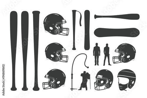 Collection of Sports Equipment Silhouettes baseball bat