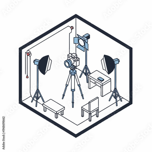 Professional Photography Studio Setup with Camera and Lighting Equipment.