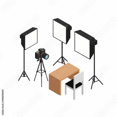 Professional Photography Studio Setup with Camera and Lights.