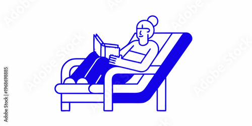 Woman relaxing in a blue armchair engrossed in reading a book