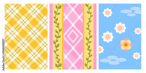 Colorful patterned backgrounds checks florals and diamond designs