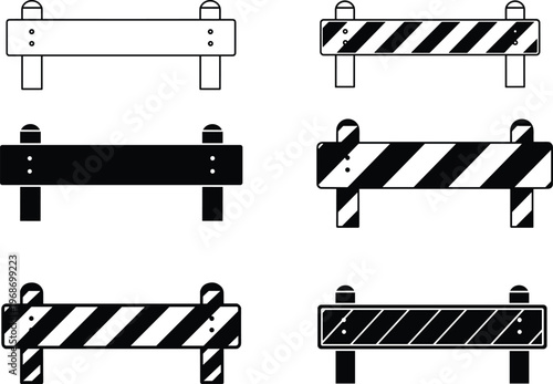 Set of four vector icons road barrier traffic barricade construction warning safety hazard danger.