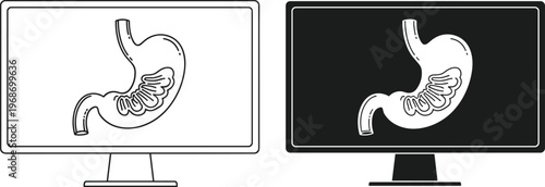 Stomach computer monitor line and glyph icon human internal organ vector illustration.