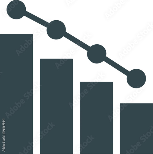 Descending bar chart icon with line graph showing negative business trends and financial decline on transparent background