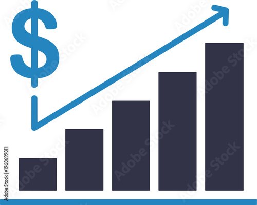 Financial chart with rising arrow and dollar sign indicating profitable investment and economic growth.