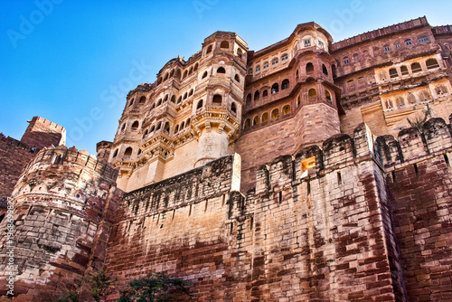 Intricate architcture of windows of Mehrangarh fort. This is a historic fort located in Jodhpur, Rajasthan, India.