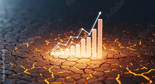 Cracked dry ground with rising chart symbolizing economic growth