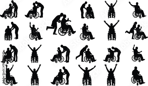 Black silhouettes set of active children, boys and girls jumping, walking, sitting, and playing together in various poses isolated on white background