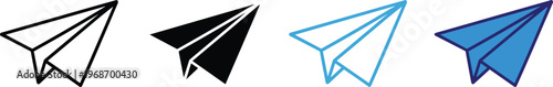 Paper plane icons in black outline solid and blue outline solid design for send message.