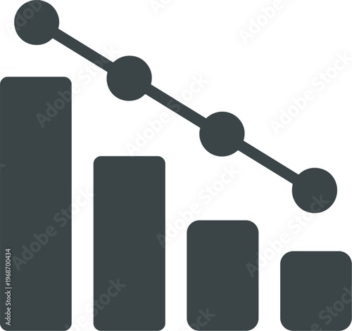 Minimalist descending bar graph icon with line showing negative financial performance and market decline on grey backdrop