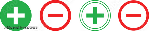 Plus and minus symbols in green and red circles for addition subtraction increase and decrease signs.