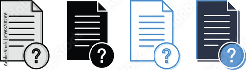 Document file with question mark icon set in outline and glyph styles representing help information.