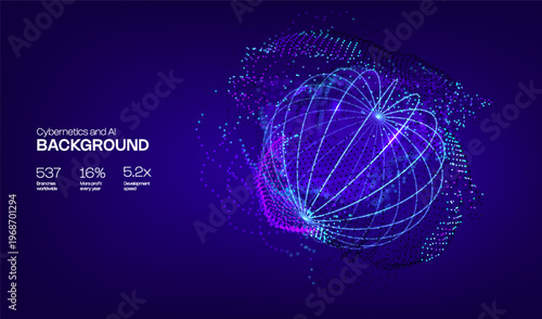 3d abstract sphere orb from dots. Digital and globe pattern background. Particle hud net for world grid geometric and network vector tech concept. 