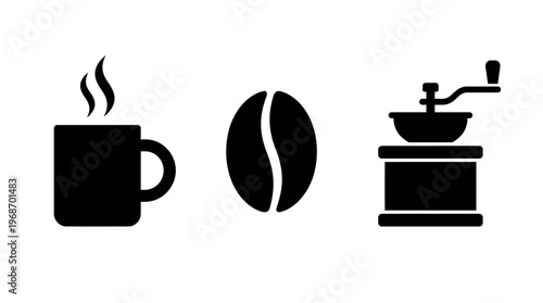 Coffee Mug, Bean, and Grinder Icons