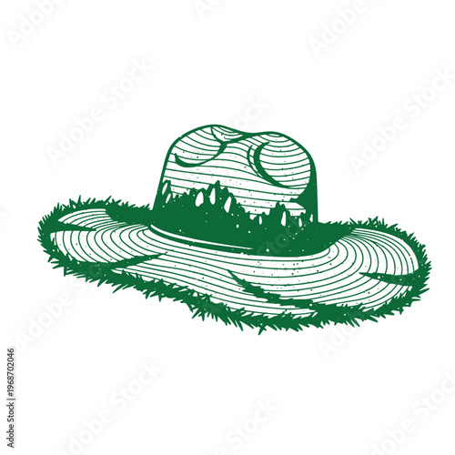 Green striped cowboy hat with grassy brim