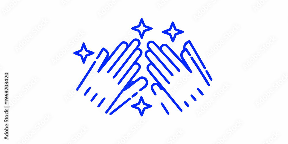 Fototapeta premium Blue line art depicting a high five with sparkling star accents