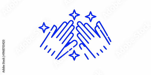 Blue line art depicting a high five with sparkling star accents