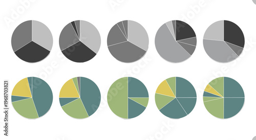 Financial pie chart set for business data analysis and corporate presentation of statistical growth.