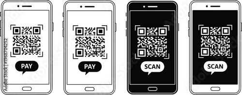 Smartphone payment scan qr code mobile phone app technology for transactions business online.